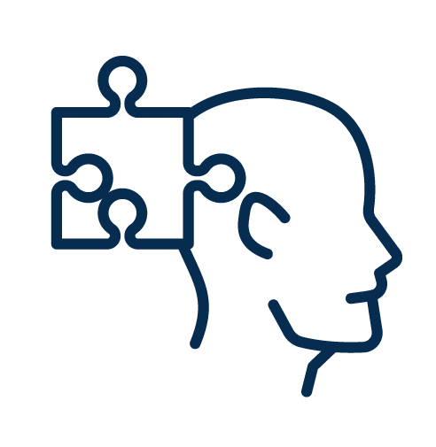 Head outline with a puzzle piece representing problem-solving.